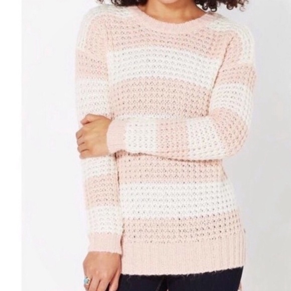 Rue21 Sweaters - [Rue21] Pink Stripe Waffle Knit Sweater